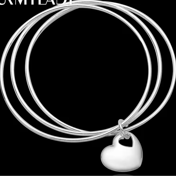 Silver Heart Charm Bangle Set - Picture 1 of 4